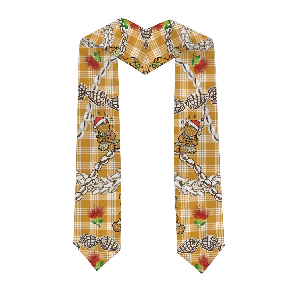 Gold Palaka Hawaii Mele Kalikimaka Graduation Stole Ohia Lehua Shell Leis Funny Gingerbread Santa - Polynesian Pride