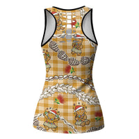 Gold Palaka Hawaii Mele Kalikimaka Hollow Tank Top Ohia Lehua Shell Leis Funny Gingerbread Santa LT14 - Polynesian Pride