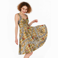Gold Palaka Hawaii Mele Kalikimaka Midi Dress Ohia Lehua Shell Leis Funny Gingerbread Santa LT14 - Polynesian Pride