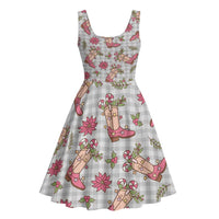 Gray Paniolo Palaka Hawaiian Cowgirl Christmas Midi Dress LT9 - Polynesian Pride