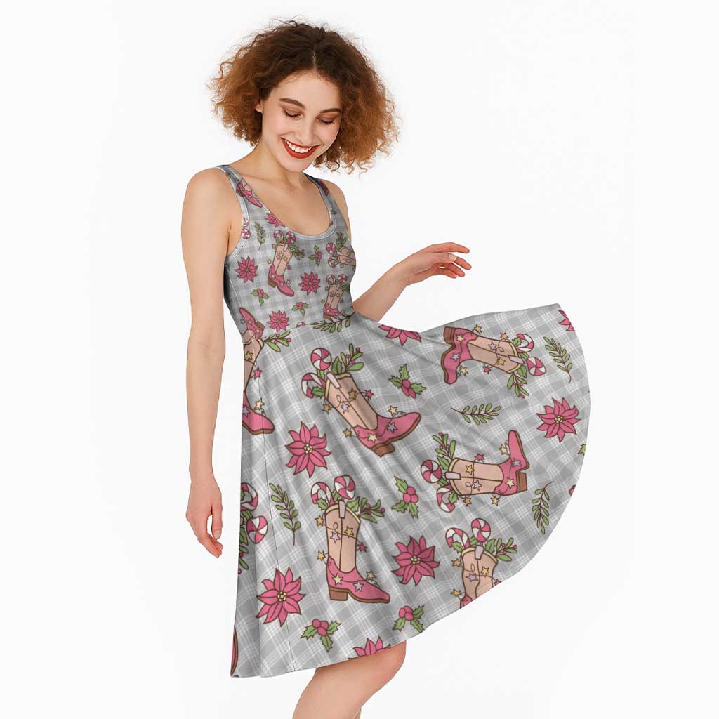 Gray Paniolo Palaka Hawaiian Cowgirl Christmas Midi Dress LT9 - Polynesian Pride