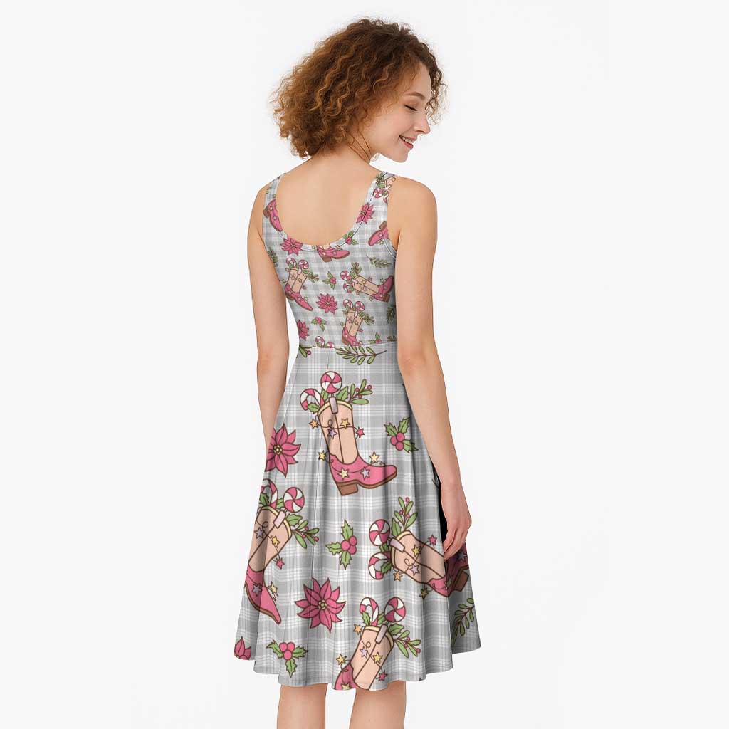 Gray Paniolo Palaka Hawaiian Cowgirl Christmas Midi Dress LT9 - Polynesian Pride