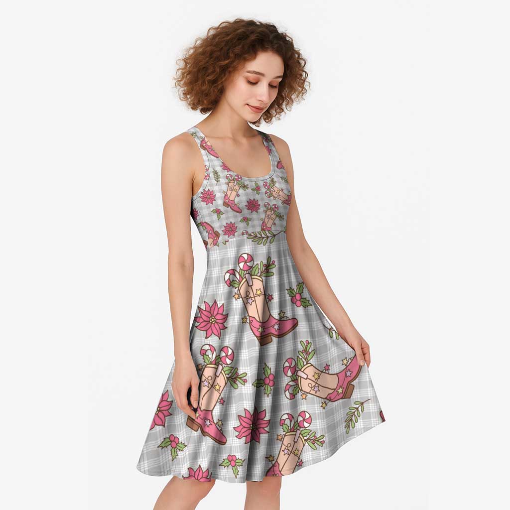 Gray Paniolo Palaka Hawaiian Cowgirl Christmas Midi Dress LT9 - Polynesian Pride