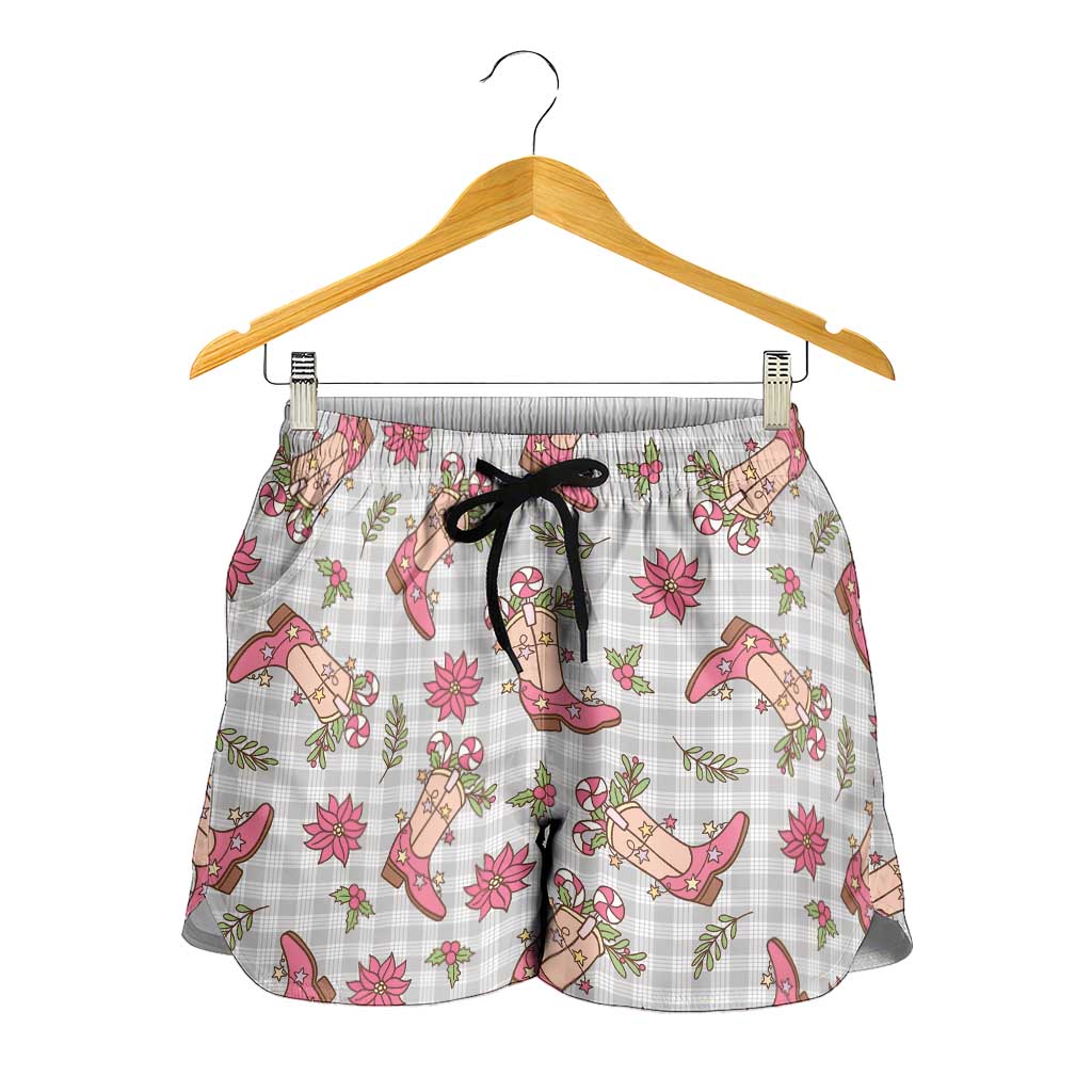 Gray Paniolo Palaka Hawaiian Cowgirl Christmas Shorts for Women LT9 - Polynesian Pride