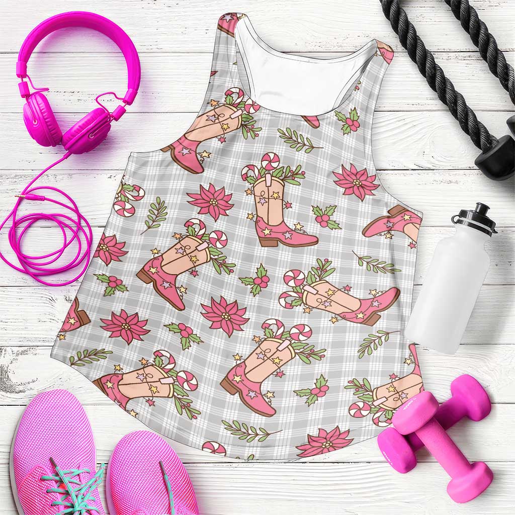 Gray Paniolo Palaka Hawaiian Cowgirl Christmas Women Racerback Tank LT9 Gray - Polynesian Pride