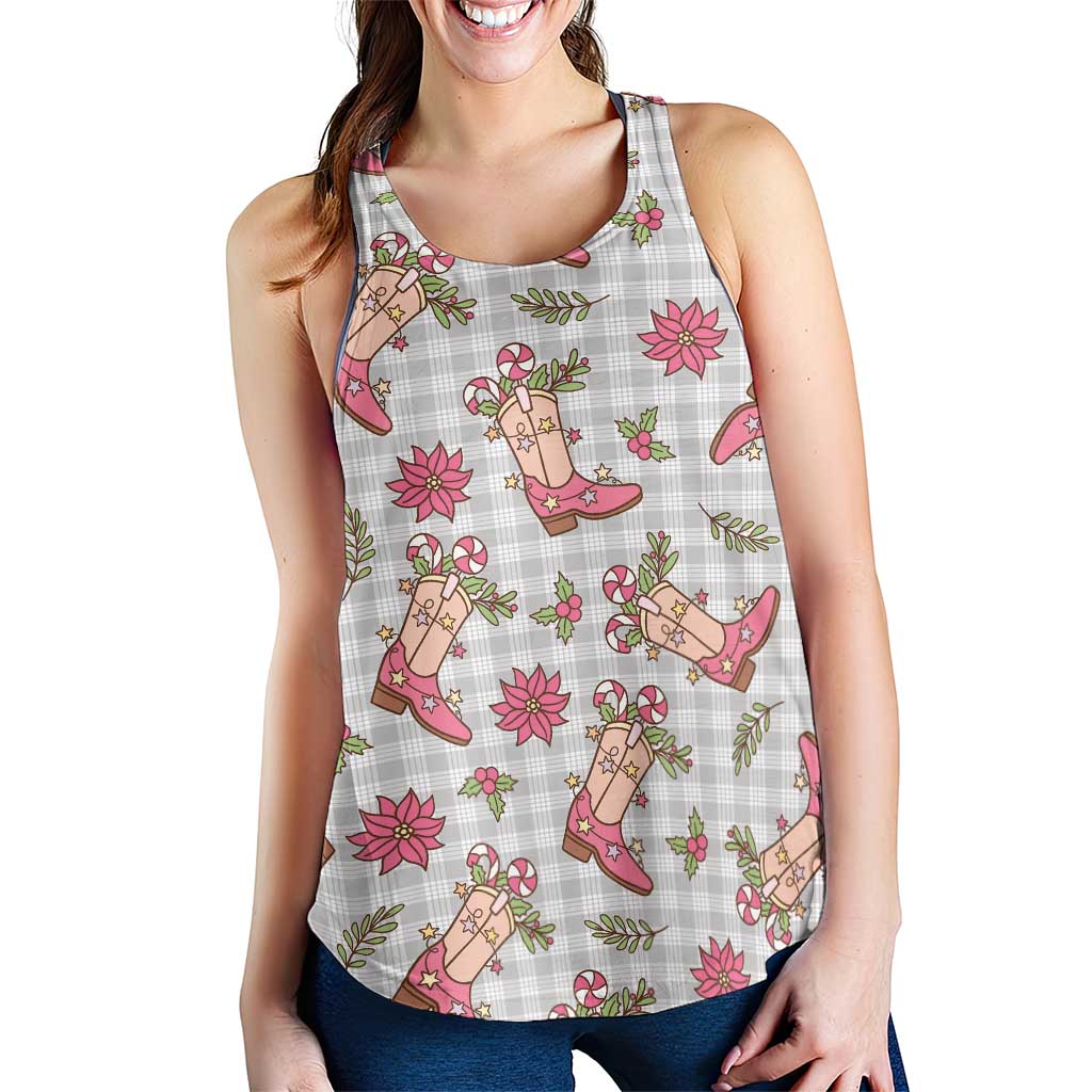 Gray Paniolo Palaka Hawaiian Cowgirl Christmas Women Racerback Tank LT9 - Polynesian Pride