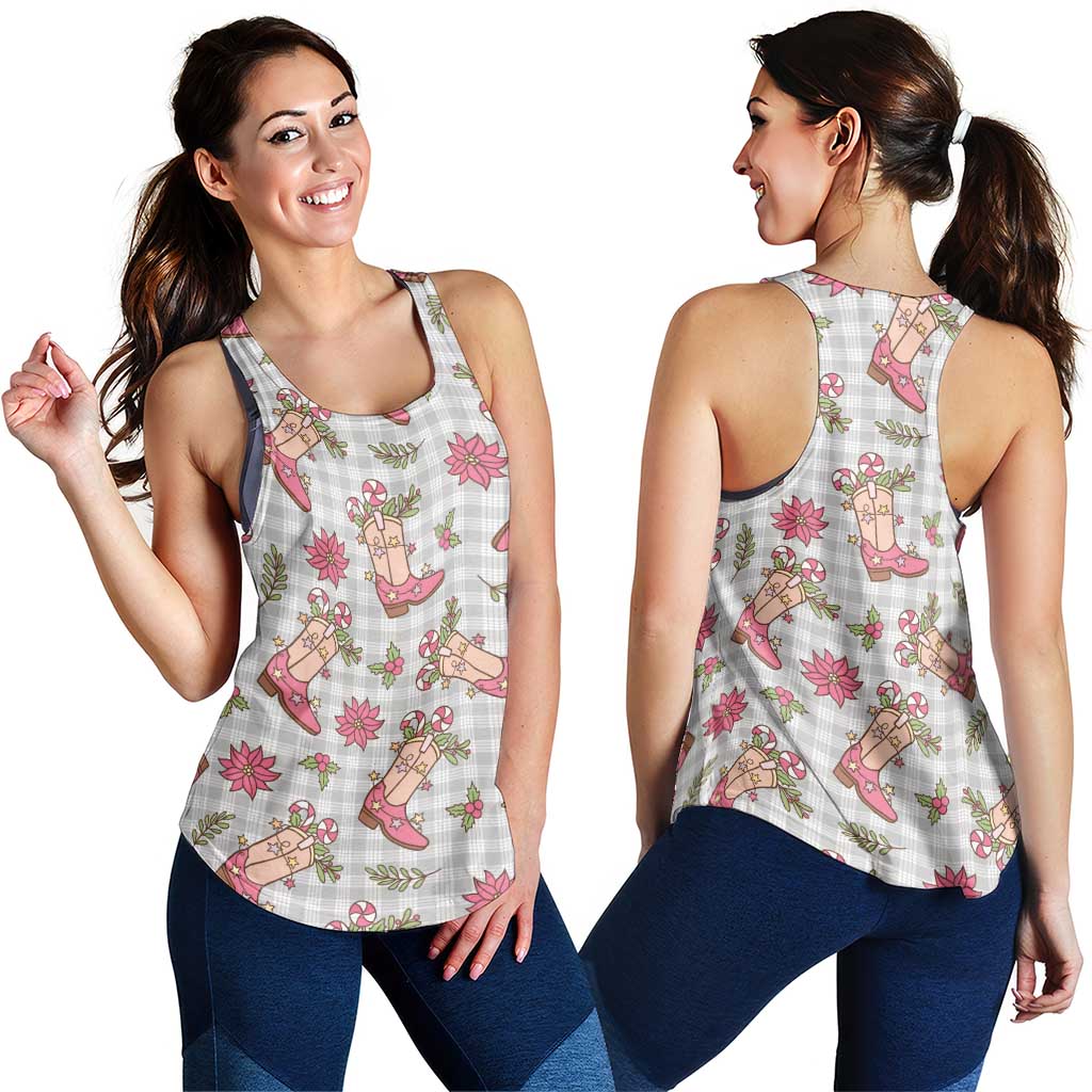 Gray Paniolo Palaka Hawaiian Cowgirl Christmas Women Racerback Tank LT9 - Polynesian Pride