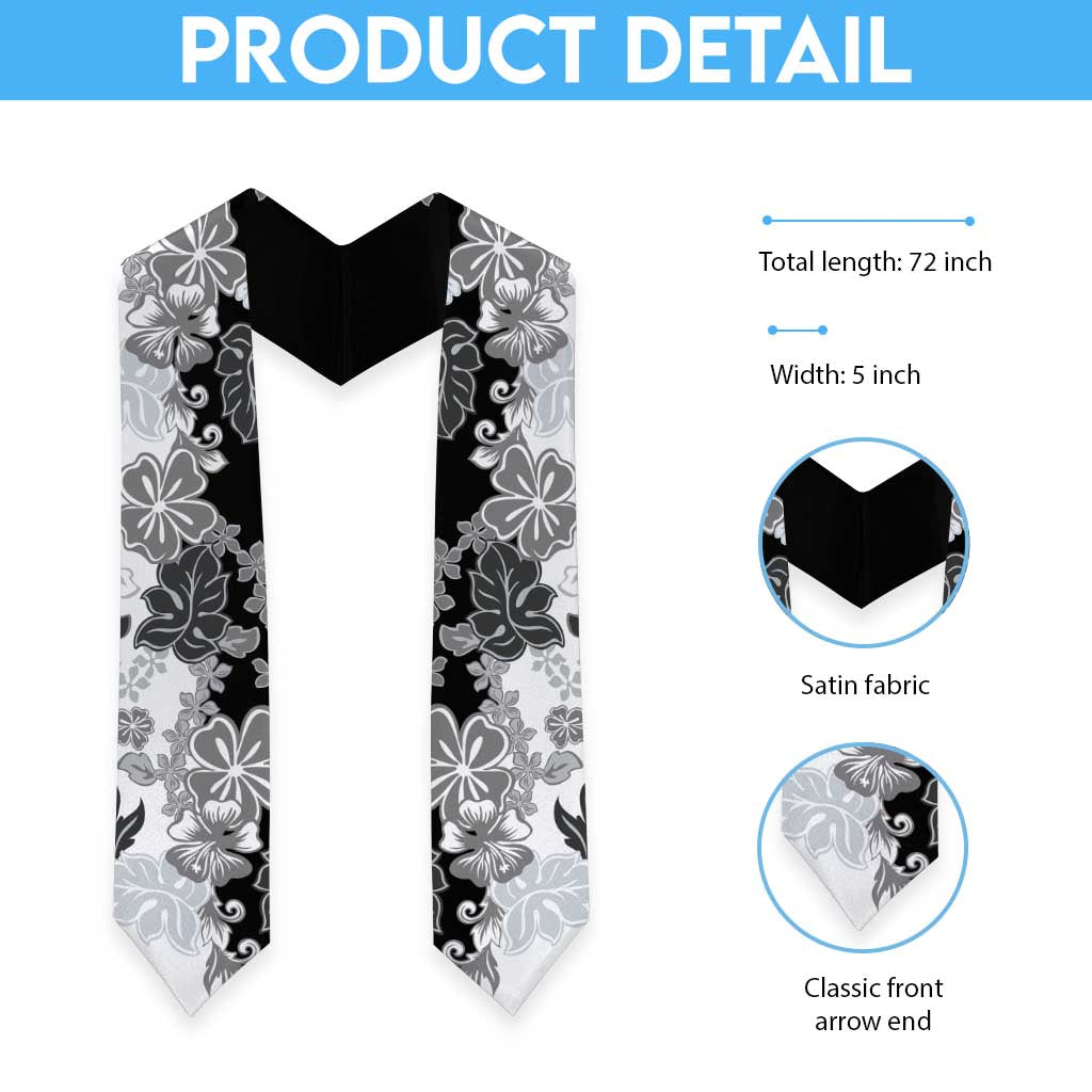 Gray Scale Hibiscus Plumeria Floral Graduation Stole