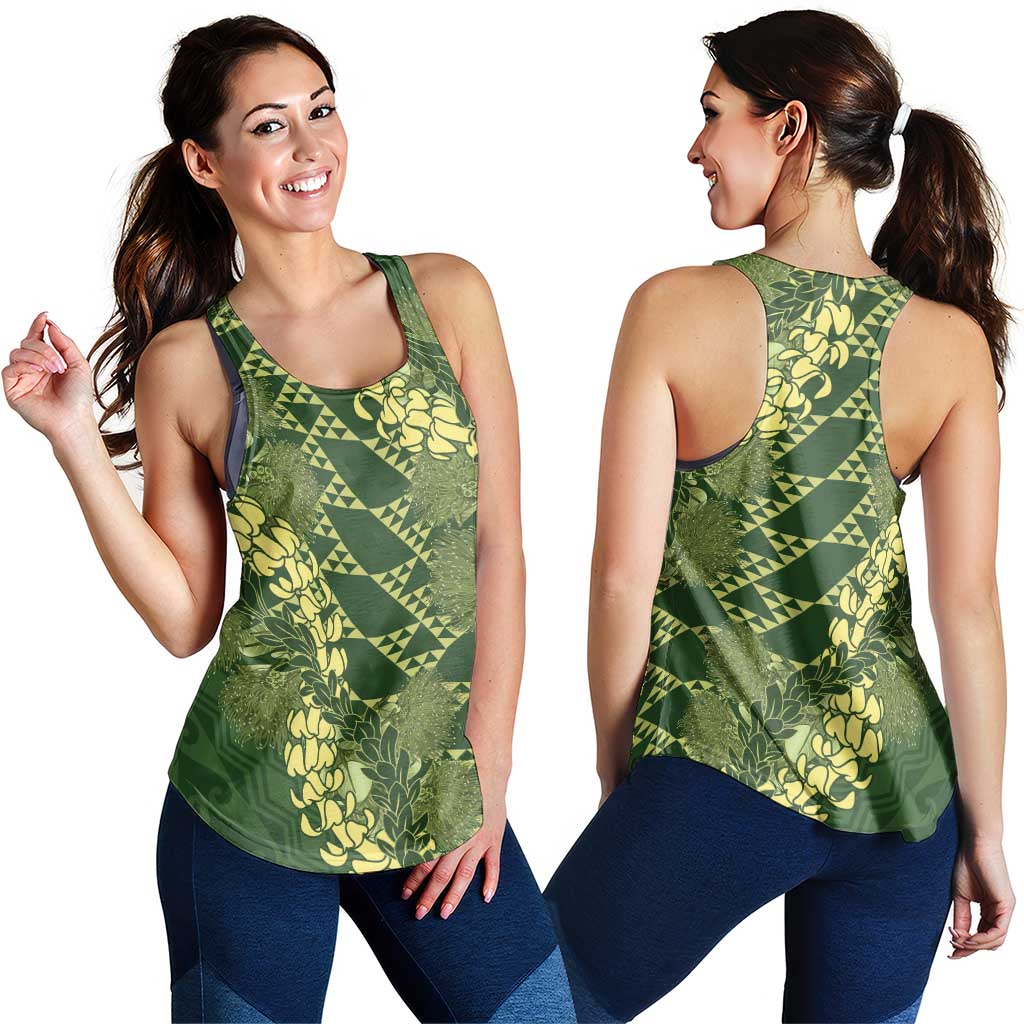 Green Aloha Hawaii Women Racerback Tank Hawaiian Kakau Ohia Lehua Lei LT14 - Polynesian Pride