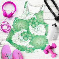Green Aloha Hawaii Women Racerback Tank Monstera Hibiscus Plumeria Seamless Vibes LT14 Green - Polynesian Pride