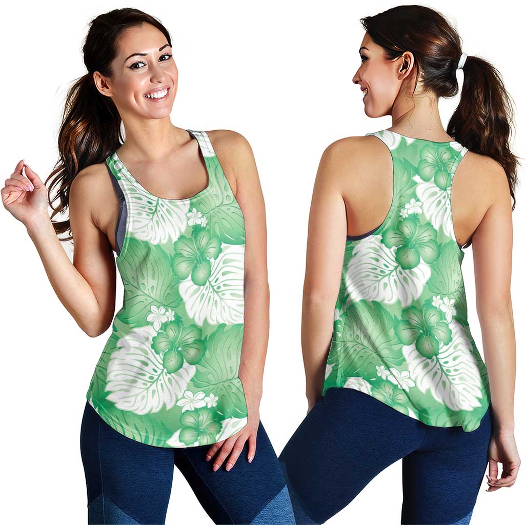 Green Aloha Hawaii Women Racerback Tank Monstera Hibiscus Plumeria Seamless Vibes LT14 - Polynesian Pride