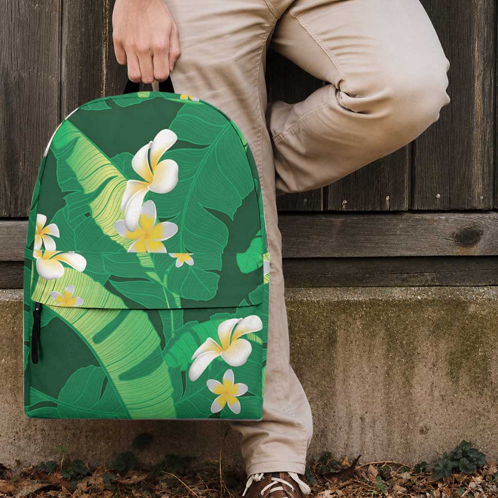 Green Banana Leaf Hawaii Backpack Lau Maia Plumeria Tropical Summer Vibes LT14 - Polynesian Pride