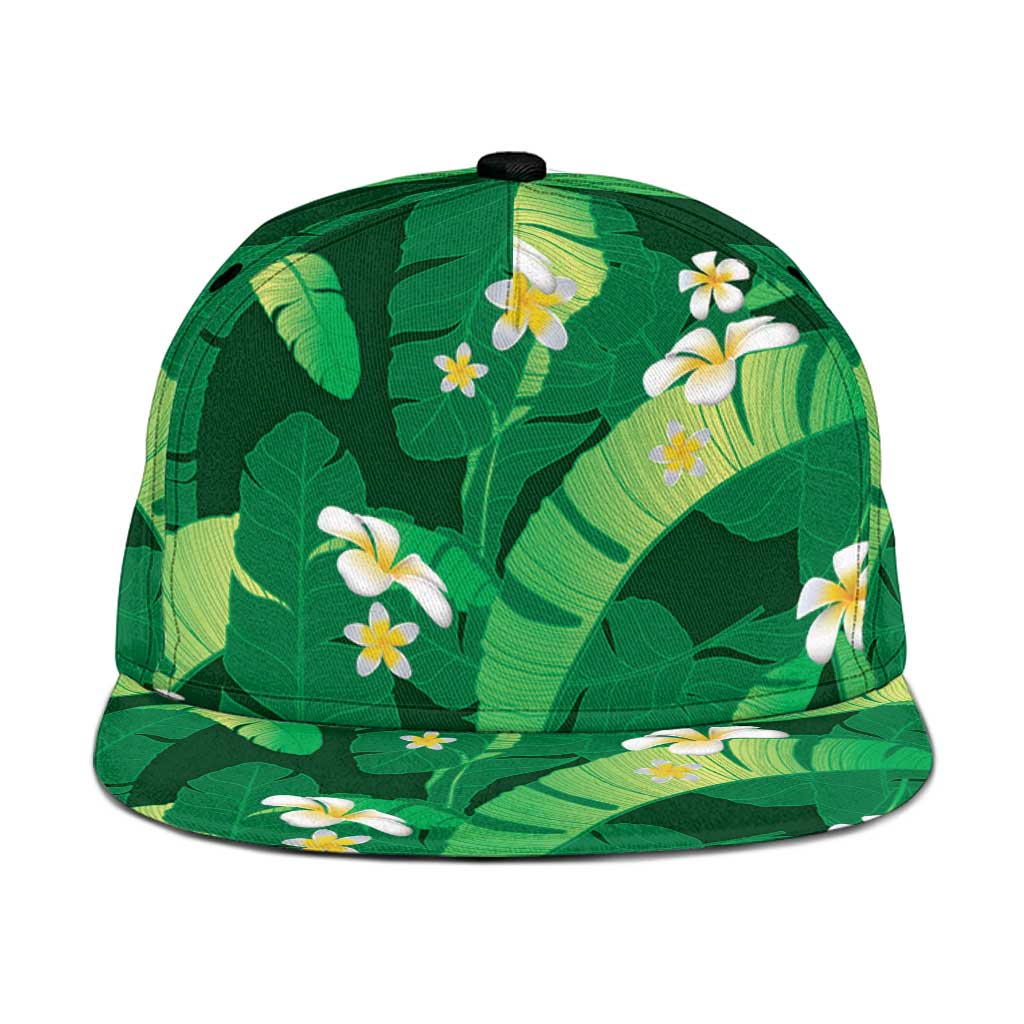 Green Banana Leaf Hawaii Snapback Cap Lau Maia Plumeria Tropical Summer Vibes LT14 One Size Green - Polynesian Pride