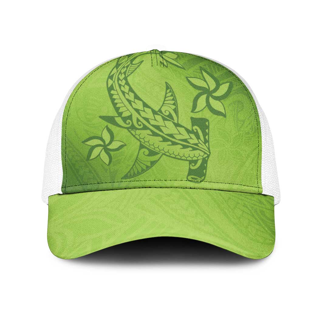 Green Gradient Polynesia Mesh Trucker Cap Hawaiian Tribal Hammerhead Shark Tattoo - Polynesian Pride