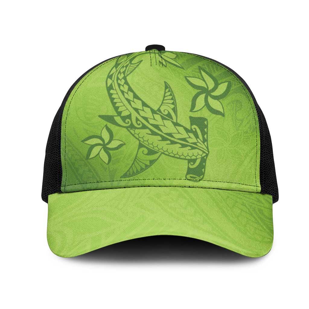 Green Gradient Polynesia Mesh Trucker Cap Hawaiian Tribal Hammerhead Shark Tattoo - Polynesian Pride