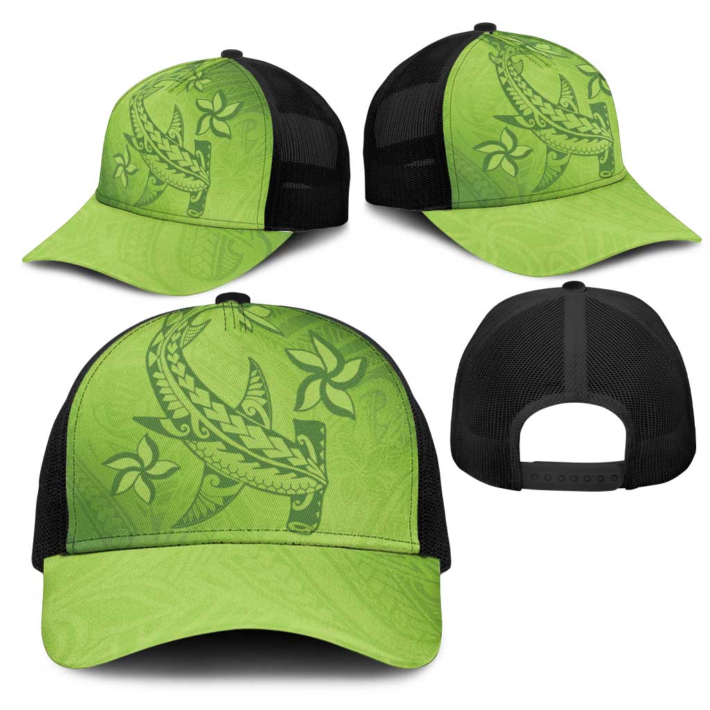 Green Gradient Polynesia Mesh Trucker Cap Hawaiian Tribal Hammerhead Shark Tattoo - Polynesian Pride