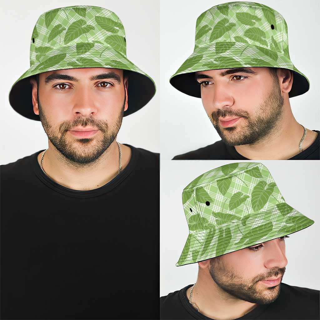 Green Hawaii Kalo Palaka Motifs Bucket Hat Hawaiian Taro Leaves Elegant Vibes LT14 - Polynesian Pride