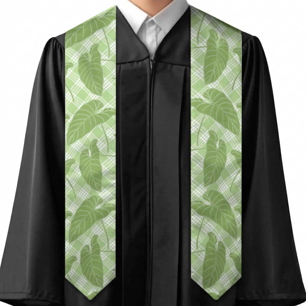 Green Hawaii Kalo Palaka Motifs Graduation Stole Hawaiian Taro Leaves Elegant Vibes LT14 - Polynesian Pride