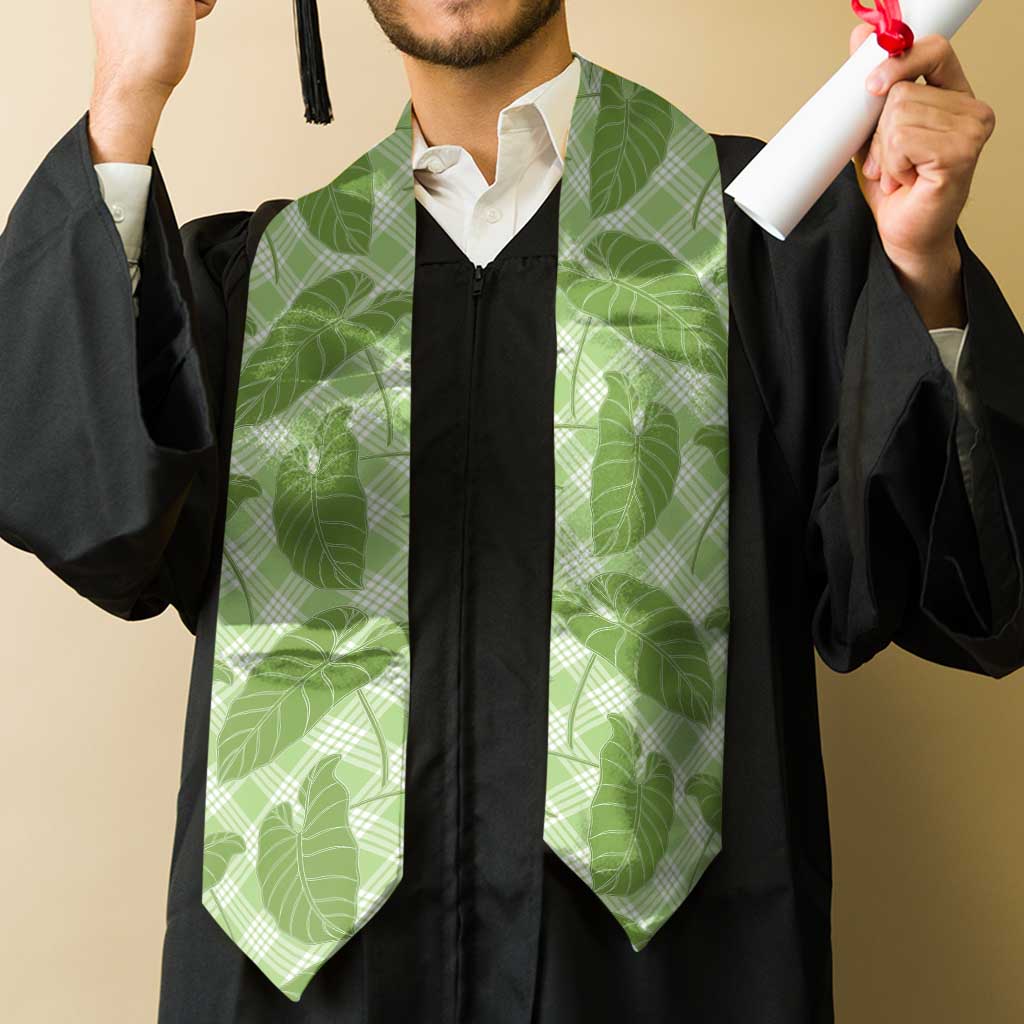 Green Hawaii Kalo Palaka Motifs Graduation Stole Hawaiian Taro Leaves Elegant Vibes LT14 - Polynesian Pride