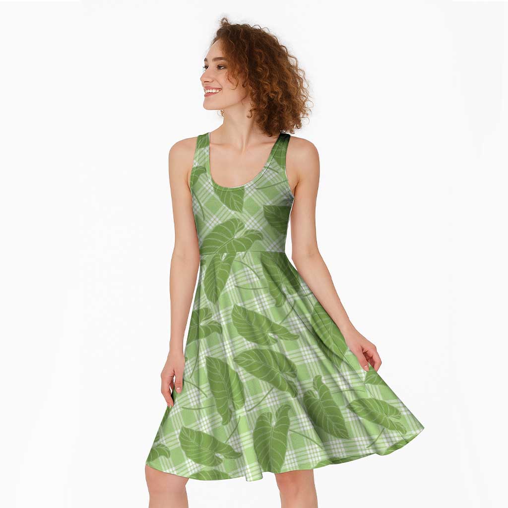 Green Hawaii Kalo Palaka Motifs Midi Dress Hawaiian Taro Leaves Elegant Vibes LT14 - Polynesian Pride