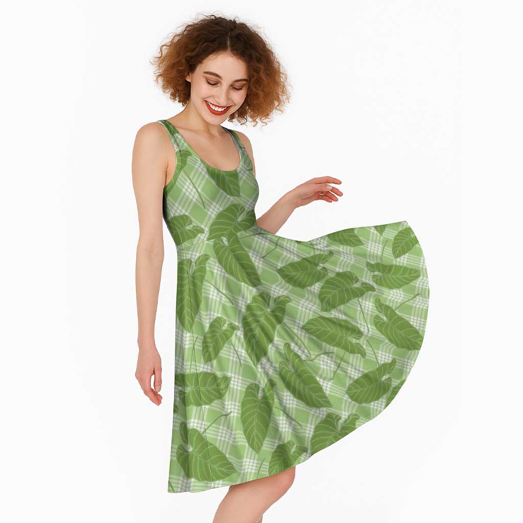 Green Hawaii Kalo Palaka Motifs Midi Dress Hawaiian Taro Leaves Elegant Vibes LT14 - Polynesian Pride