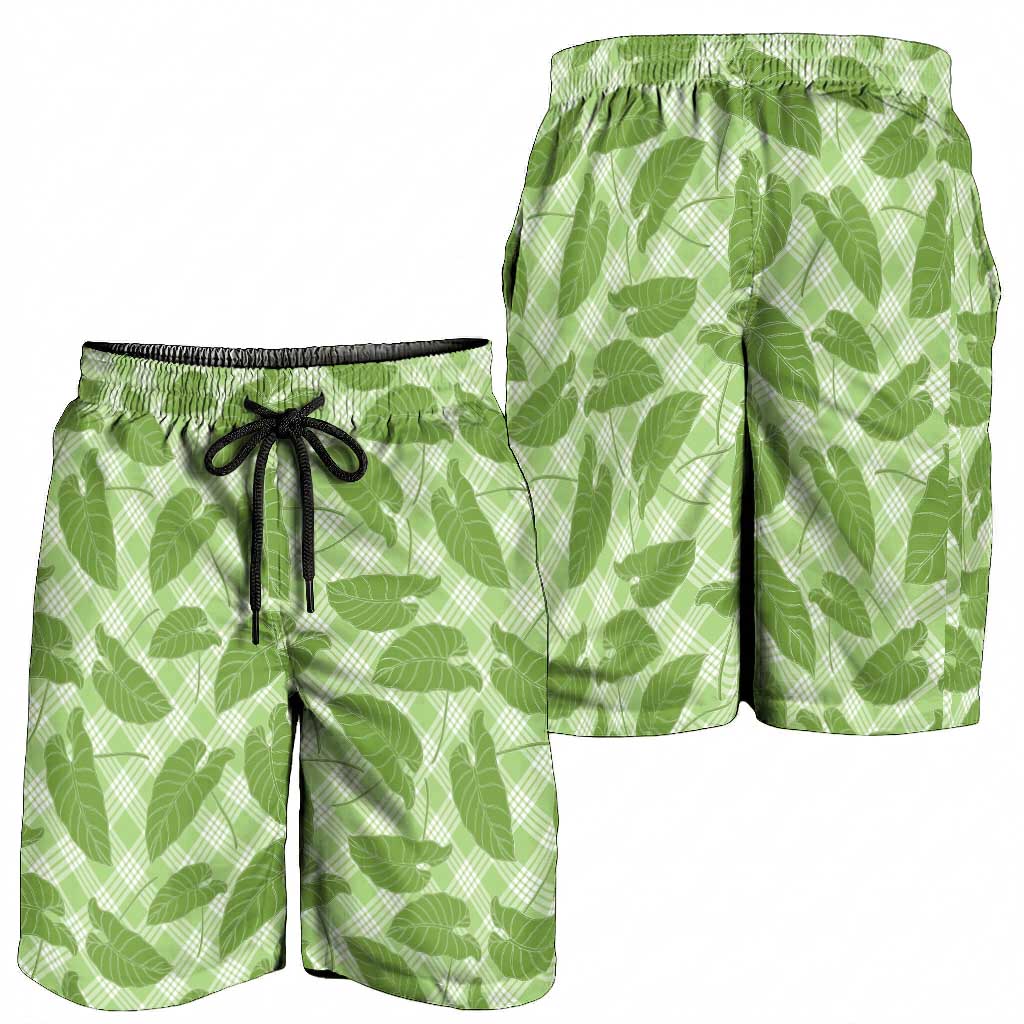 Green Hawaii Kalo Palaka Motifs Shorts for Men Hawaiian Taro Leaves Elegant Vibes LT14 - Polynesian Pride
