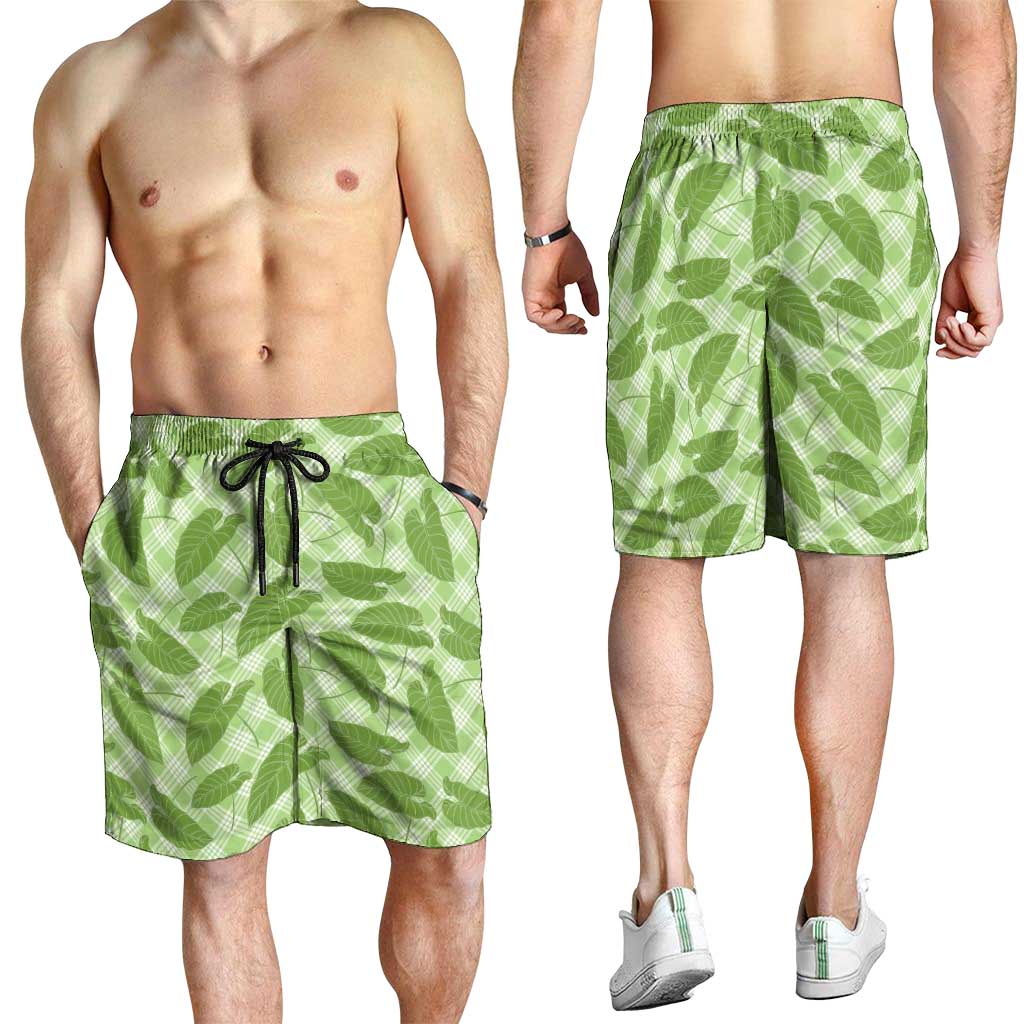 Green Hawaii Kalo Palaka Motifs Shorts for Men Hawaiian Taro Leaves Elegant Vibes LT14 - Polynesian Pride