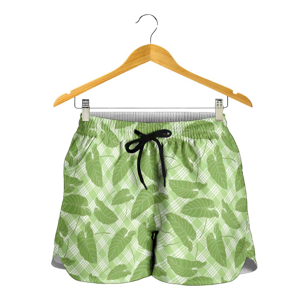Green Hawaii Kalo Palaka Motifs Shorts for Women Hawaiian Taro Leaves Elegant Vibes LT14 - Polynesian Pride