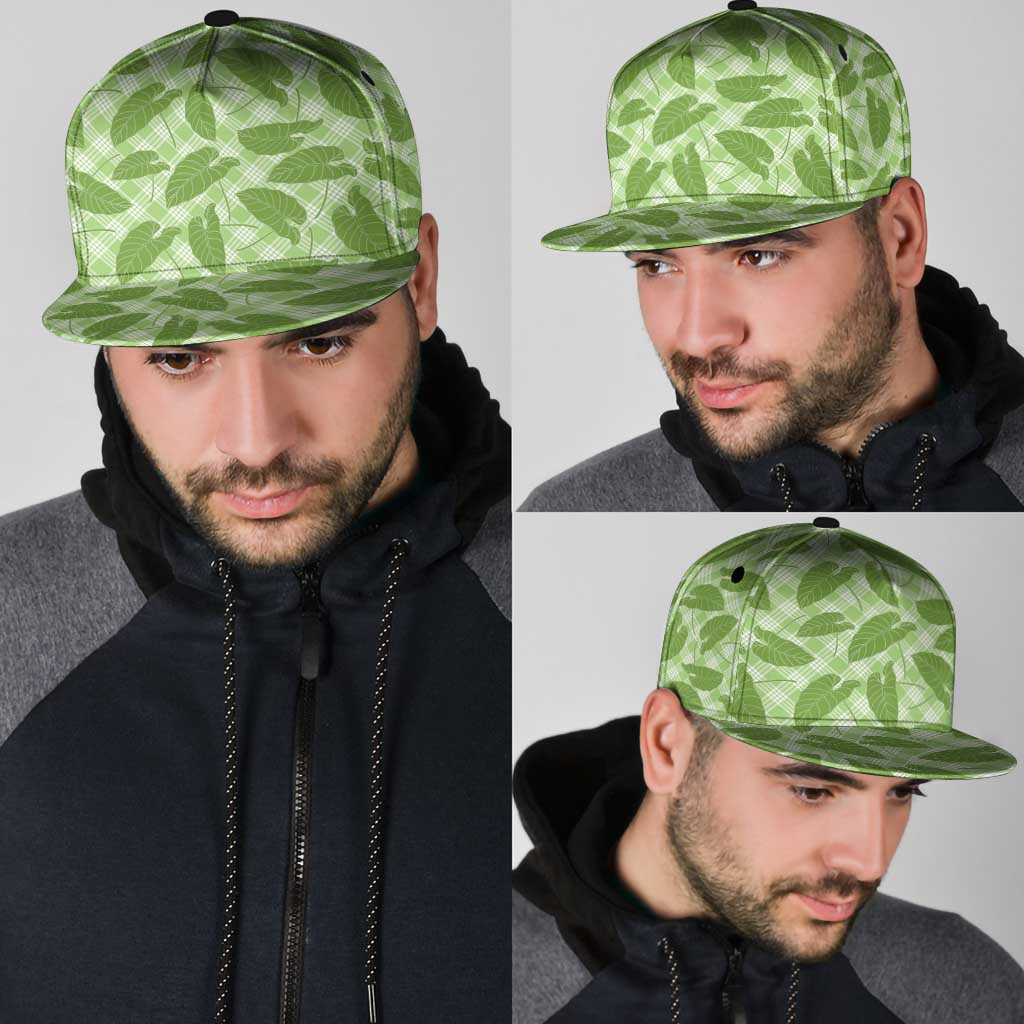 Green Hawaii Kalo Palaka Motifs Snapback Cap Hawaiian Taro Leaves Elegant Vibes