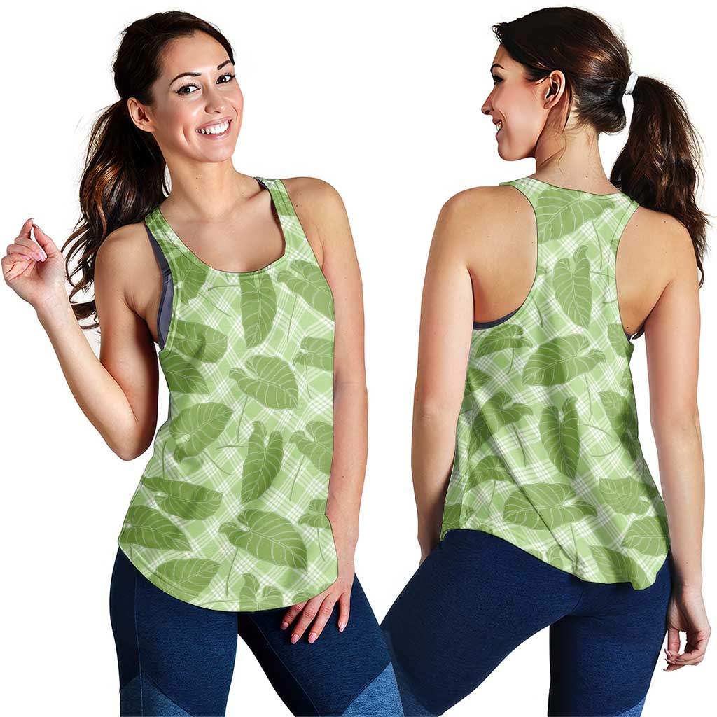 Green Hawaii Kalo Palaka Motifs Women Racerback Tank Hawaiian Taro Leaves Elegant Vibes LT14 - Polynesian Pride