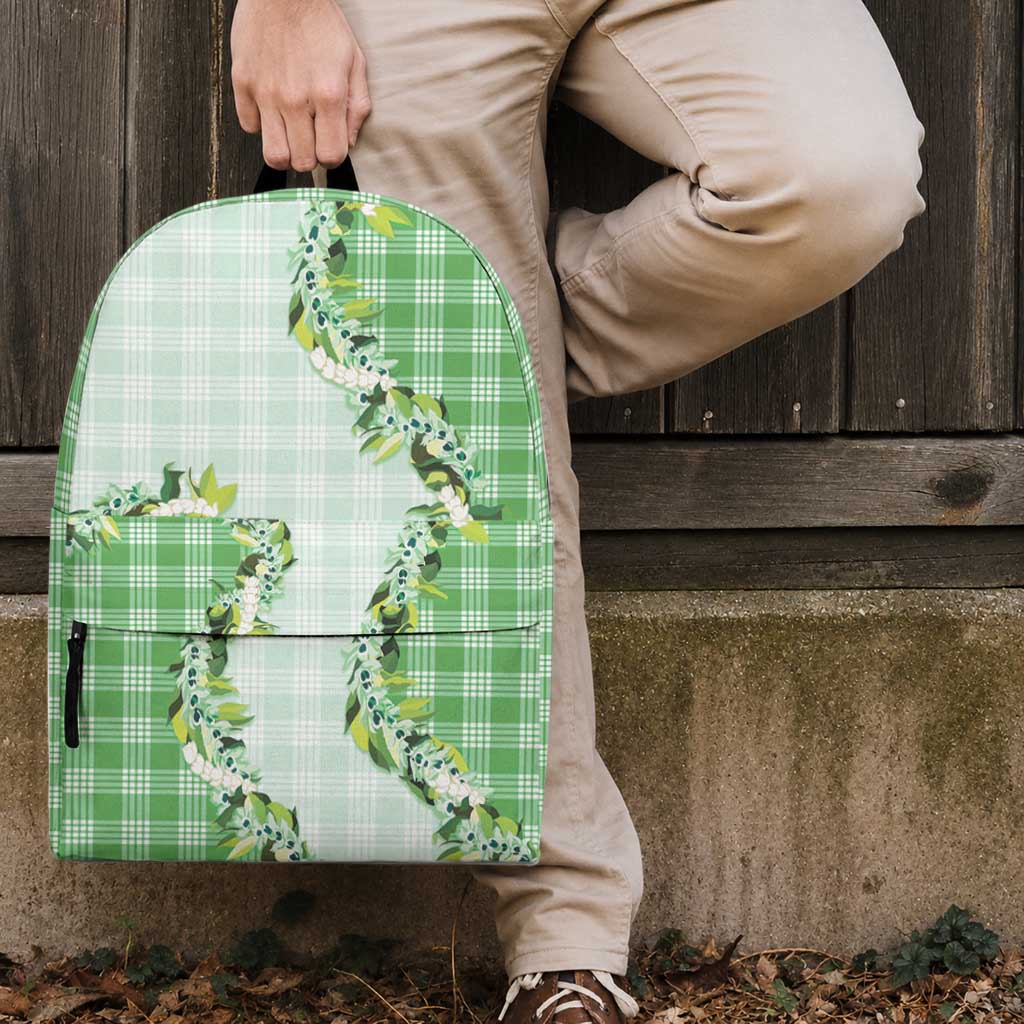 Green Hawaii Palaka Backpack Maile Pikake Honohono Orchid Lei LT05 - Polynesian Pride