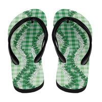Green Hawaii Palaka Flip Flops Hawaiian Honohono Lei