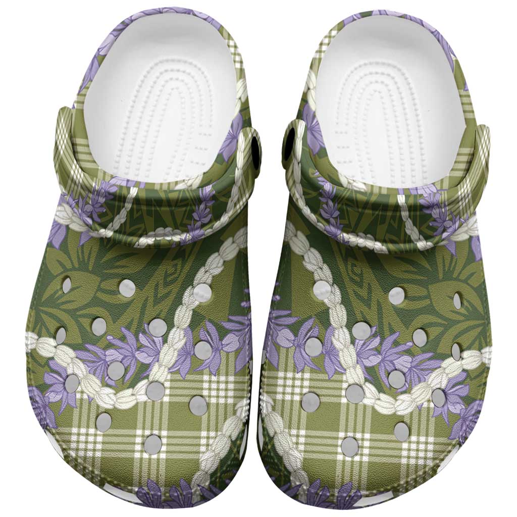 Green Hawaii Palaka Honohono Pikake Clogs Shoes Hawaiian Orchid Lei Polynesian Pattern LT14 Green - Polynesian Pride