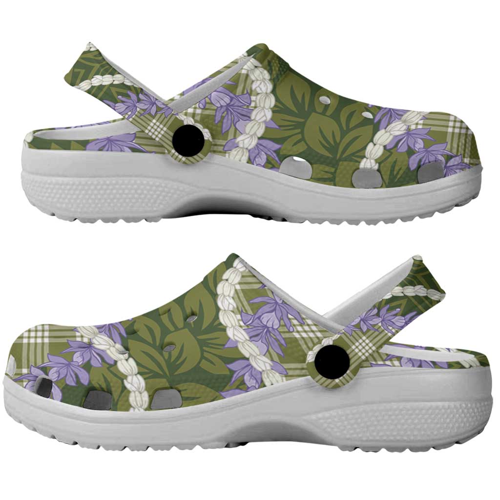 Green Hawaii Palaka Honohono Pikake Clogs Shoes Hawaiian Orchid Lei Polynesian Pattern LT14 - Polynesian Pride