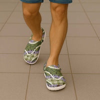 Green Hawaii Palaka Honohono Pikake Clogs Shoes Hawaiian Orchid Lei Polynesian Pattern LT14 - Polynesian Pride