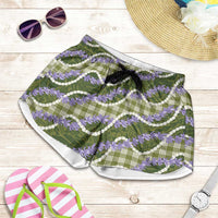 Green Hawaii Palaka Honohono Pikake Shorts for Women Hawaiian Orchid Lei Polynesian Pattern LT14 Green - Polynesian Pride