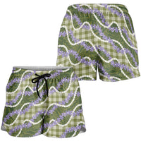 Green Hawaii Palaka Honohono Pikake Shorts for Women Hawaiian Orchid Lei Polynesian Pattern LT14 - Polynesian Pride