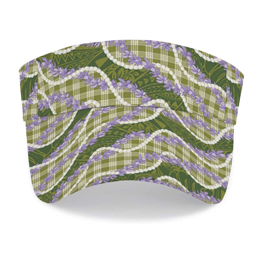 Green Hawaii Palaka Honohono Pikake Sun Visor Cap Hawaiian Orchid Lei Polynesian Pattern