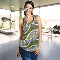 Green Hawaii Palaka Honohono Pikake Women Racerback Tank Hawaiian Orchid Lei Polynesian Pattern LT14 - Polynesian Pride