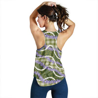 Green Hawaii Palaka Honohono Pikake Women Racerback Tank Hawaiian Orchid Lei Polynesian Pattern LT14 - Polynesian Pride