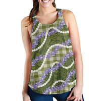 Green Hawaii Palaka Honohono Pikake Women Racerback Tank Hawaiian Orchid Lei Polynesian Pattern LT14 - Polynesian Pride