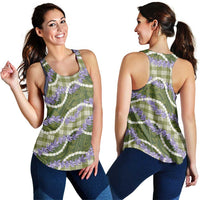 Green Hawaii Palaka Honohono Pikake Women Racerback Tank Hawaiian Orchid Lei Polynesian Pattern LT14 - Polynesian Pride