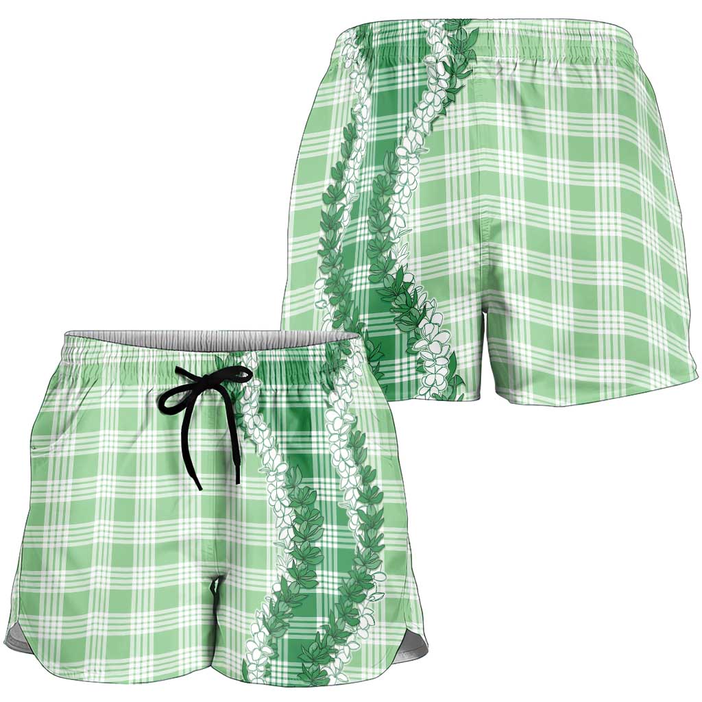 Green Hawaii Palaka Shorts for Women Hawaiian Honohono Lei