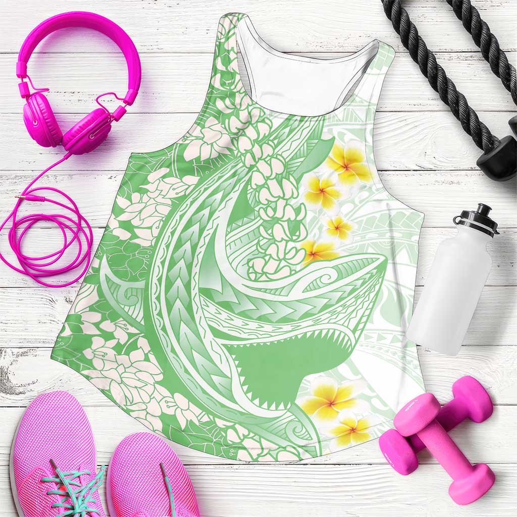 Green Hawaii Shark Tattoo Women Racerback Tank Puakenikeni Lei Plumeria Polynesian Pattern LT14 Green - Polynesian Pride