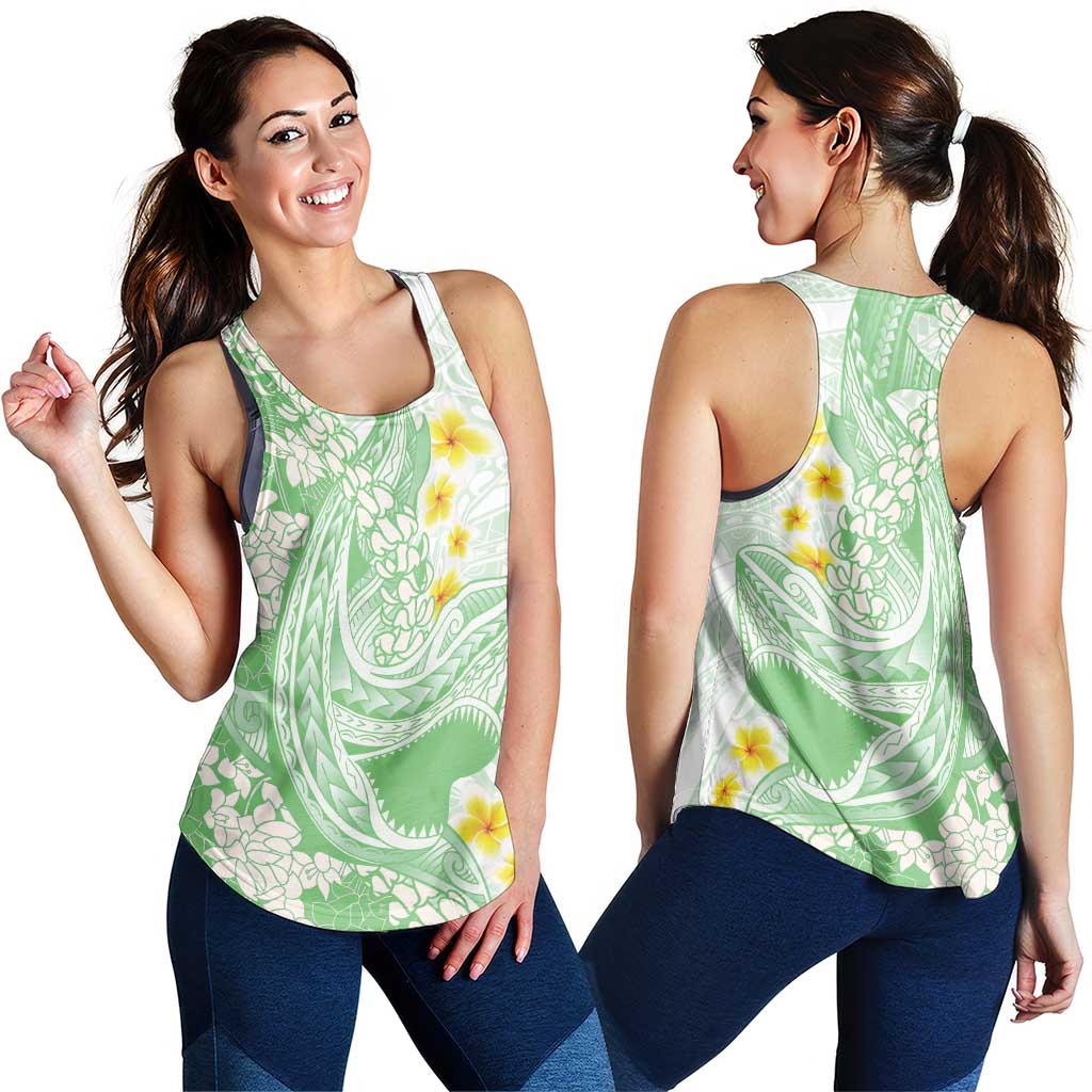 Green Hawaii Shark Tattoo Women Racerback Tank Puakenikeni Lei Plumeria Polynesian Pattern LT14 - Polynesian Pride