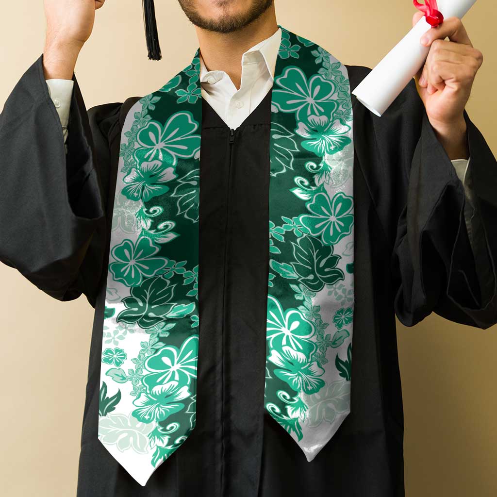 Green Hibiscus Plumeria Floral Graduation Stole