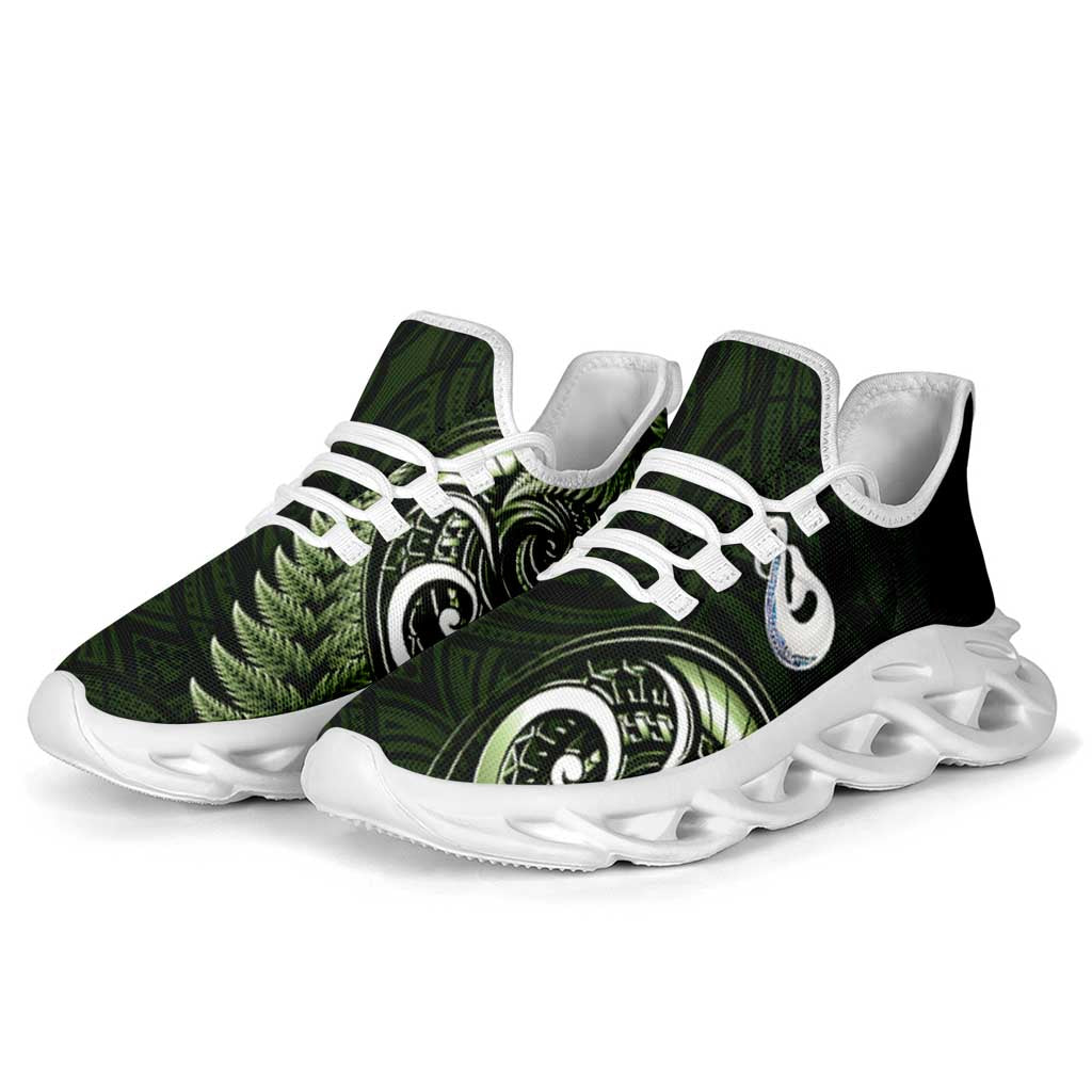 Green New Zealand Clunky Sneakers Aotearoa Silver Fern With Manaia Maori Unique LT14 - Polynesian Pride