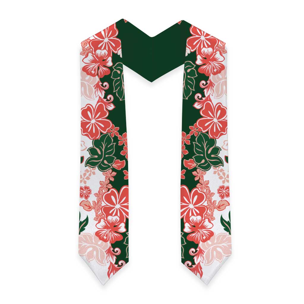 Green Orange Hibiscus Plumeria Floral Graduation Stole