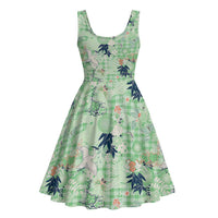 Green Palaka Crane and Flowers Midi Dress Japan Heritage Spirit LT9 - Polynesian Pride