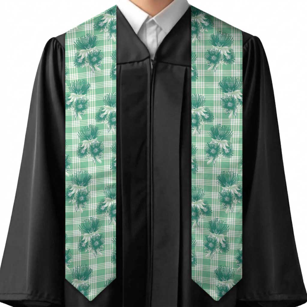 Green Palaka Hawaii Graduation Stole Hawaiian Lehua Blossoms